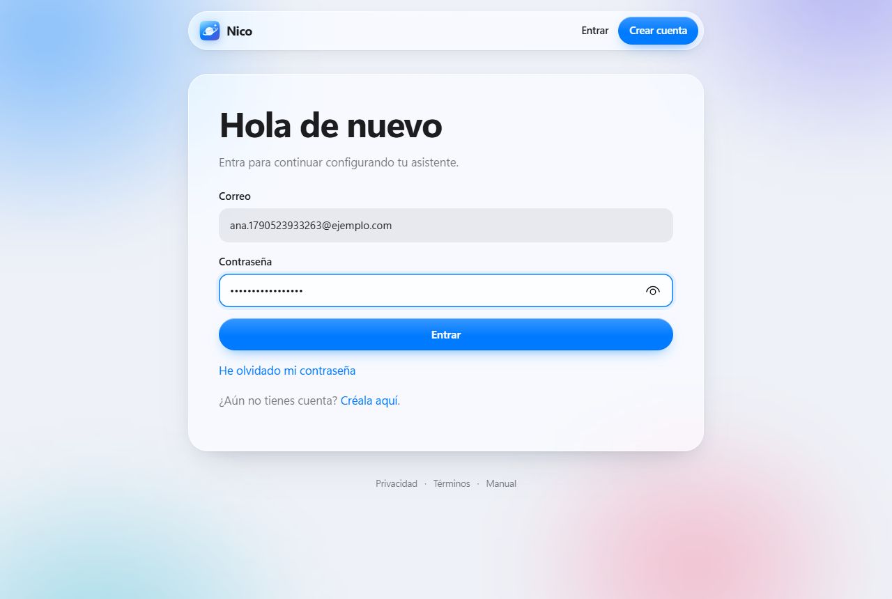 Formulario Hola de nuevo para iniciar sesión