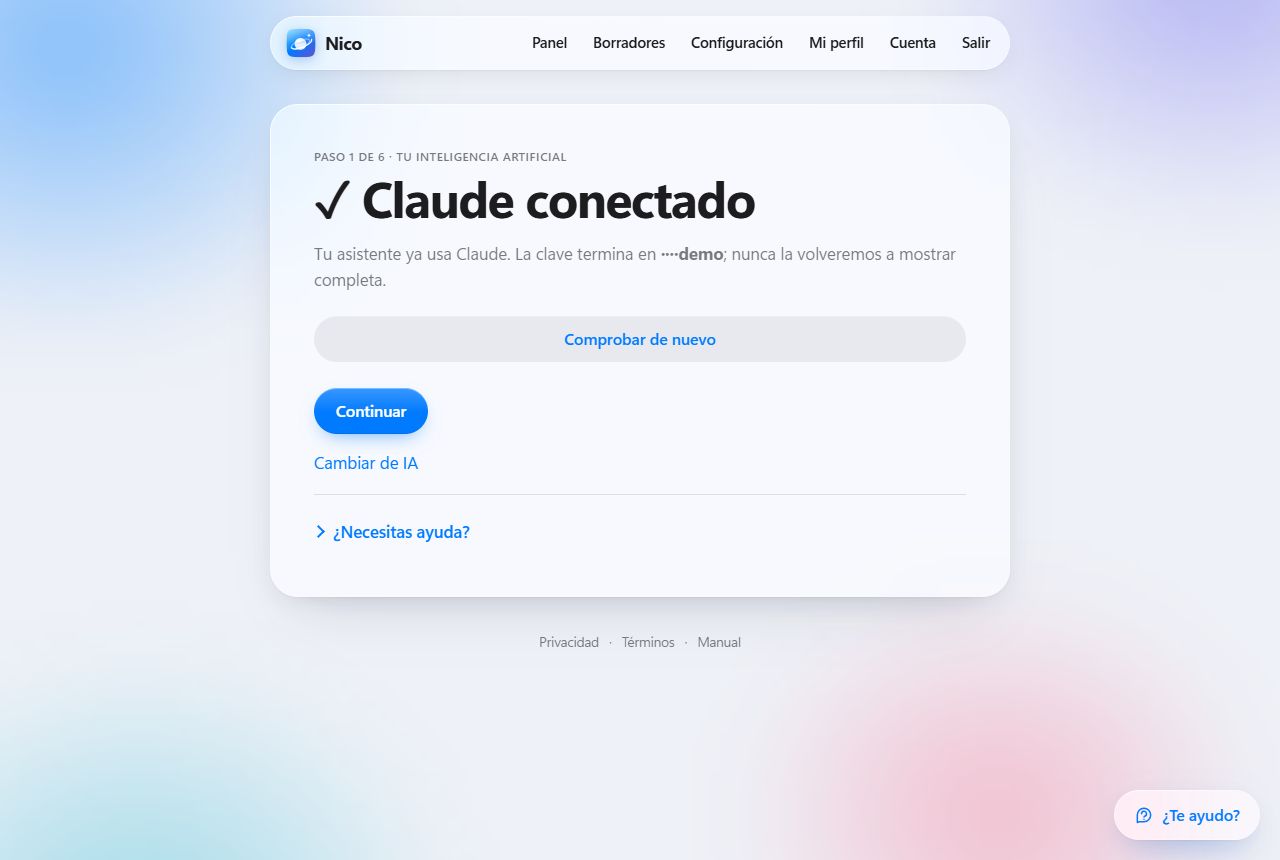 Inteligencia artificial conectada; se muestra solo el final de la clave