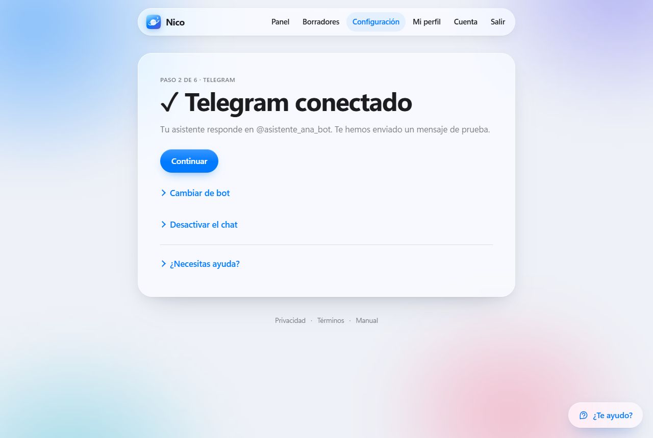 Telegram conectado con el nombre del bot