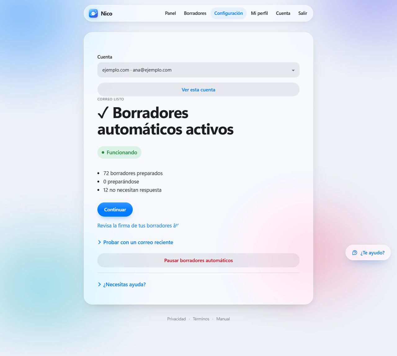 Borradores automáticos activos y funcionando con el recuento de borradores